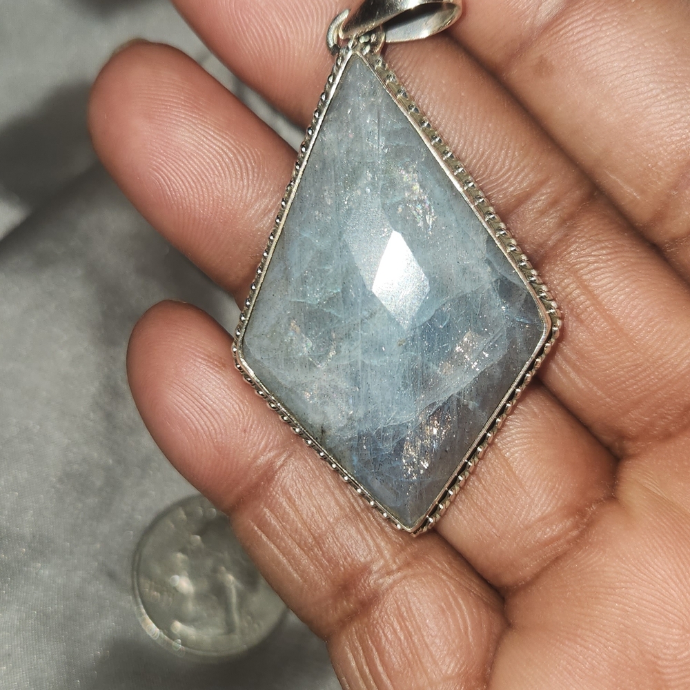 Elegant 925 Silver Faceted Labradorite  Pendant with Open Back